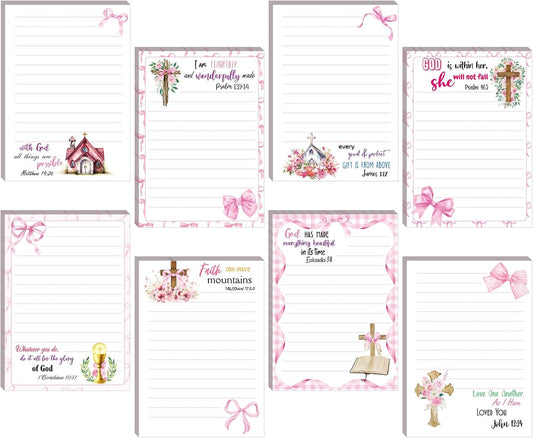 8 Pack Christian Sticky Notes Samll Scripture Inspirational Memo Pads Floral Design Adhesive Religious Bible Verse Quotes Notepads for Writing Diary Lists Schedules, 4 x 5. 5 Inch(Pink Style)