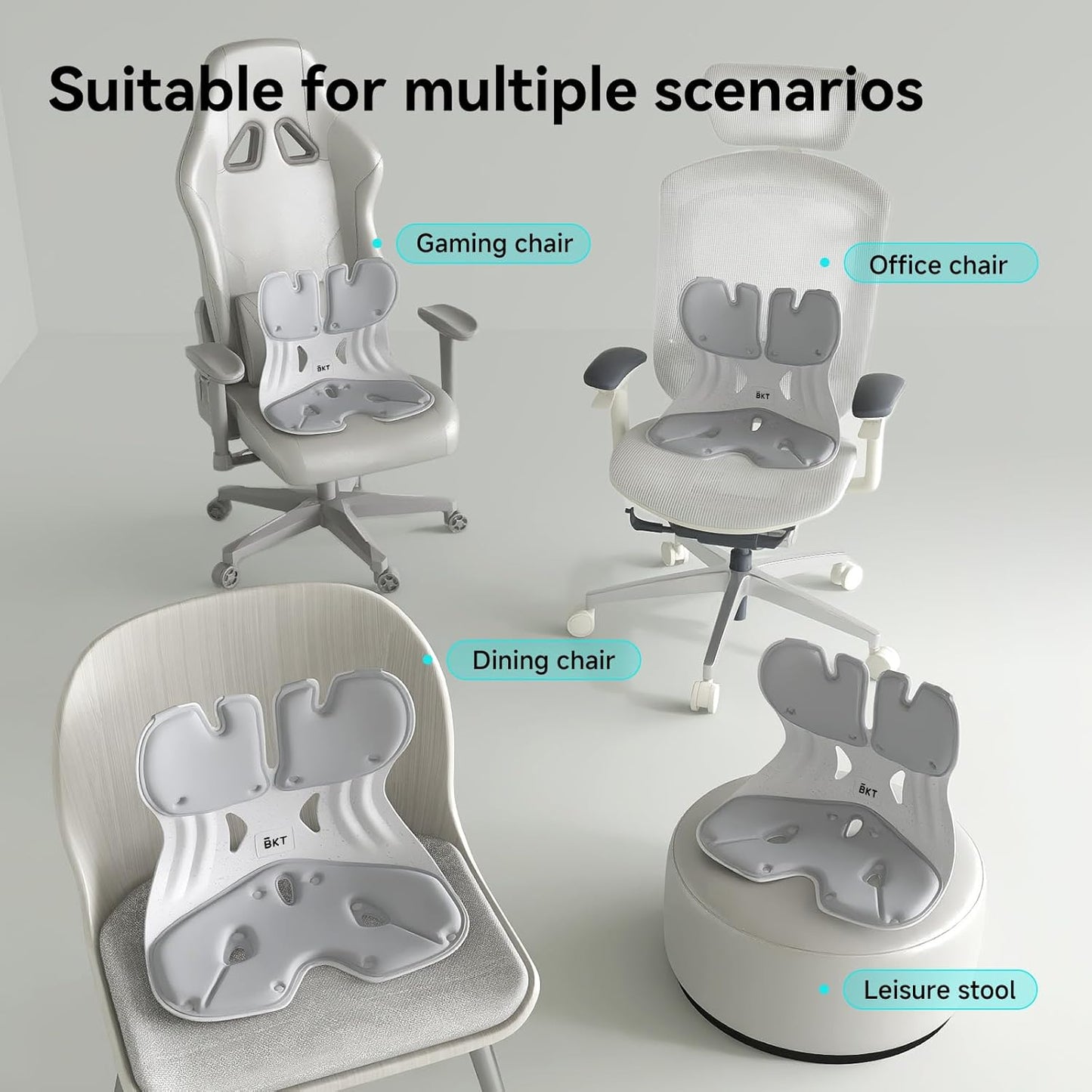 BKT Lumbar Support Seat Cushions Ergonomic Office Chair for Students Office Workers Nursing Mothers Long Sitting Outdoor Fishing Floor Chair (L-Grey)