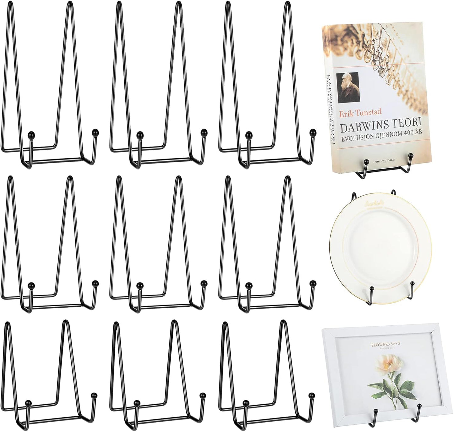 Mixweer 12 Pcs Book Stands for Display Metal Picture Frame Stand Book Plate Picture Holder Easels Photo Holder for Decorative Display(4.3 Inch, 6 Inch, 8 Inch,Black)