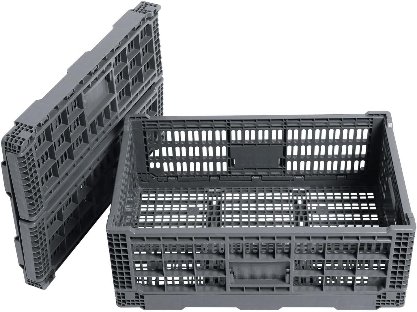 Collapsible Storage Bin Containe，52 Liter Transferheavy duty plastic storage box,milk crates heavy duty Transit storage of various items gray (1)