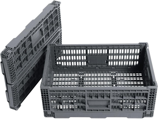 Collapsible Storage Bin Containe，52 Liter Transferheavy duty plastic storage box,milk crates heavy duty Transit storage of various items gray (1)