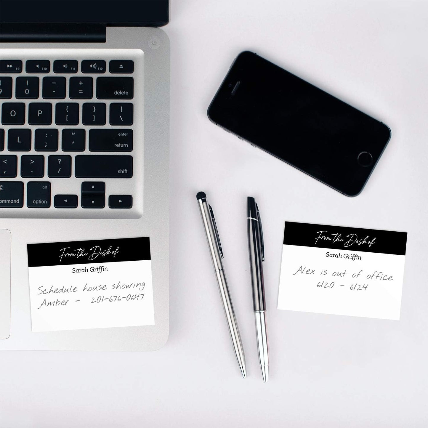 from The Desk of Personalized Sticky Notepads/Modern 3" x 4" Custom Writing Pads / 6 Customized Sticky Notes Pads / 50 Sheets Per Pad/Made in The USA