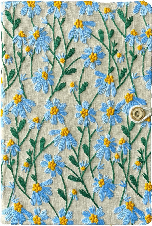 A5 Notebook, Lay Flat Notebook, Flower Journal, Embroidered Notebook, 8"x6", Hardcover, Lined Notebook, Wide Ruled, Personalized Notebook, Pretty Journal, Daisy Gifts for Women, Blue
