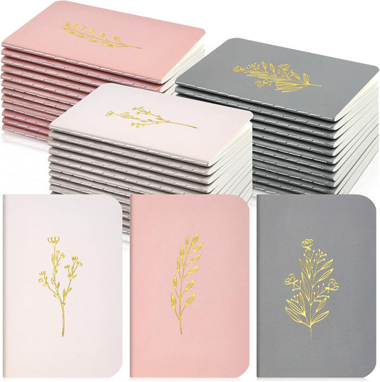 Outus 36 Pcs Pocket Notebook Mini Journal 2.5" x 4" Kraft Paper Mini Notepad Bulk Softcover Pocket Notepad Memo Diary Subject Notebooks for Student Traveler School(Morandi Color, Gold Stamping Cover)
