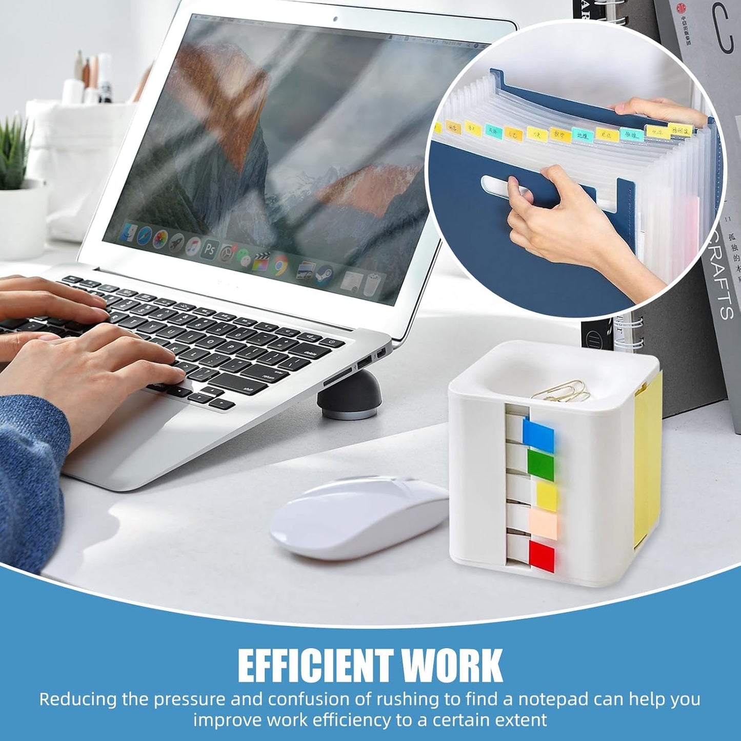 Sticky Note Holder and Dispenser with Magnetic Paper Clip Holder, 3x3 Pop-Up Note and Annotation Labels,Full Adhesive Note Roll Desktop Organizer.5-in-1 Multi-Function Standing Sticky Note Box(White)