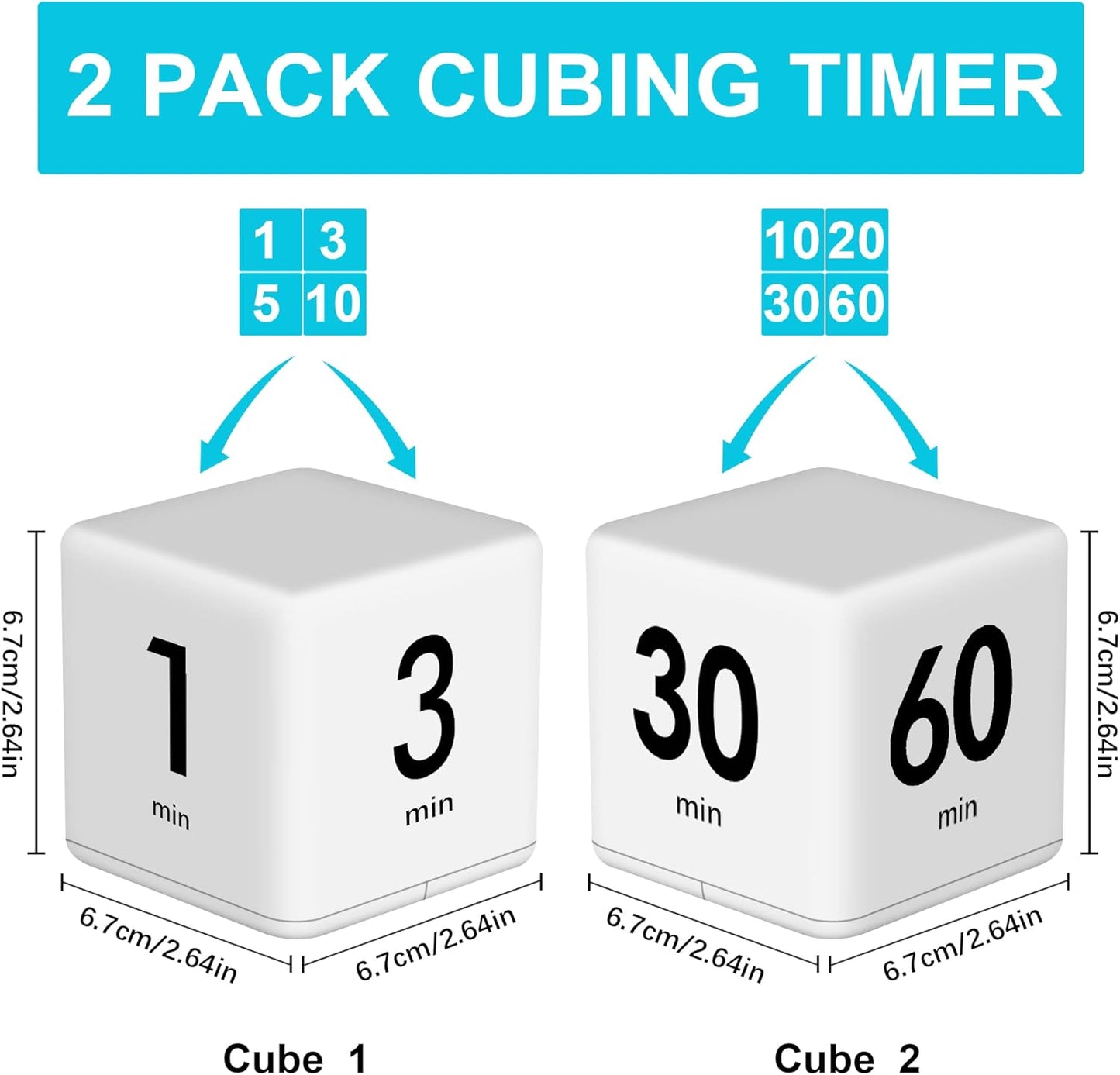 JOYIT 2 Pcs Cube Timer Set - 2.6 Inch Gravity Sensor Flip Digital Timers for Countdown and Time Management, Featuring 1-10 Minute and 15-60 Minute Settings for Kids and Adults