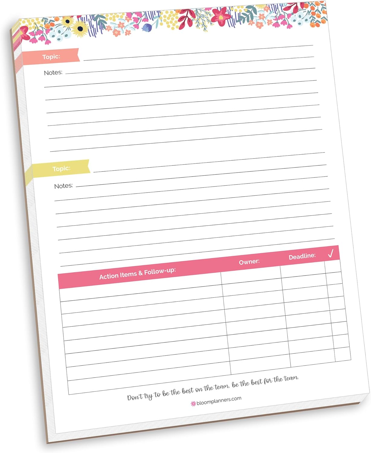 bloom daily planners 8.5" x 11" Double Sided Meeting Pad - Topics, Takeaways, Action Items & Follow-Ups - Undated Meeting Notes Agenda Organizer