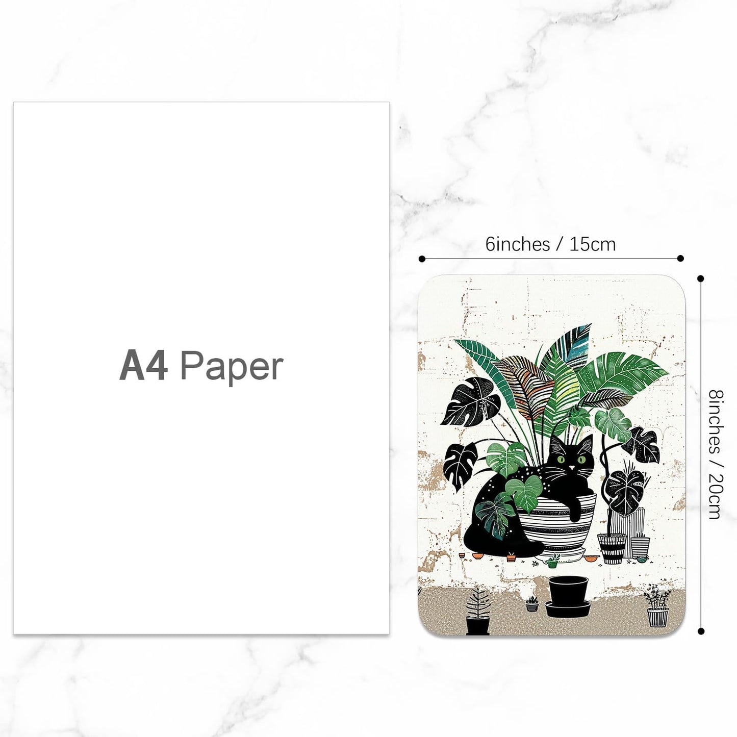 Small Mouse Pad, Mini Mouse Pad 6 x 8 Inch, Thick Rubber Waterproof Mouse Mat, Cute Mousepad for Women Men Wireless Mouse Laptops Home Office, Cat and Plants