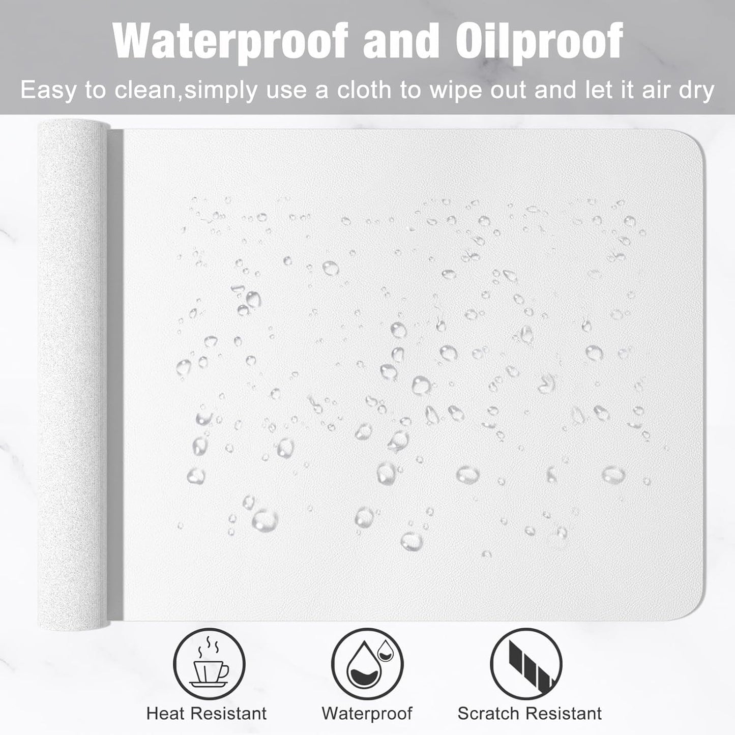 Hsurbtra Desk Pad, 48" x 17" PU Leather Desk Mat, XXXL Extended Mouse Pad, Waterproof Desktop Blotter Protector, Non-Slip Ultra Thin Large Laptop Keyboard Writing Mat for Office Home, White