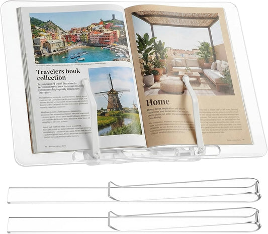 Acrylic Book Stand with 2 Pcs Music Stand Page Holder for Sheet Music, Magazines, Laptop, Recipe, Textbook, Cookbook