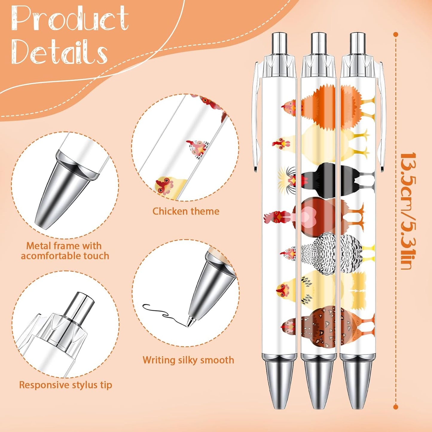 Chicken Ballpoint Pens Gifts - 24PCS Cute Roosters Pens Set Retractable Farm Animals Pens Smooth Writing Cartoon Chicken Pens for Office Stationery School Supplies for Women Teacher Gift