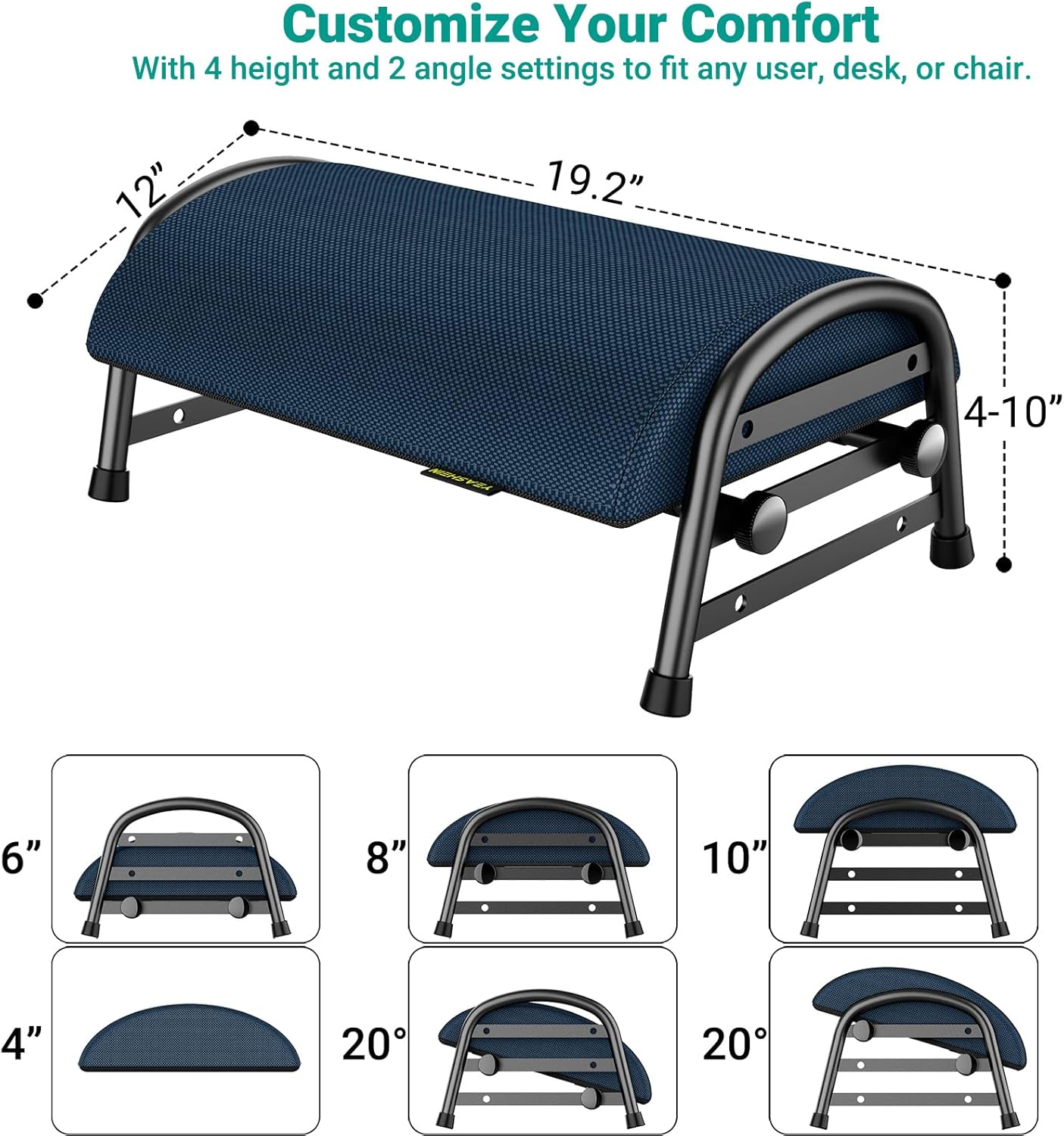 Adjustable Foot Rest for Under Desk at Work, Ergonomic Under Desk Footrest with 6 Positions, Foot Stools for Under Office Desk Chair, Leg Rest for Home, Car, Computer, Gaming Accessories