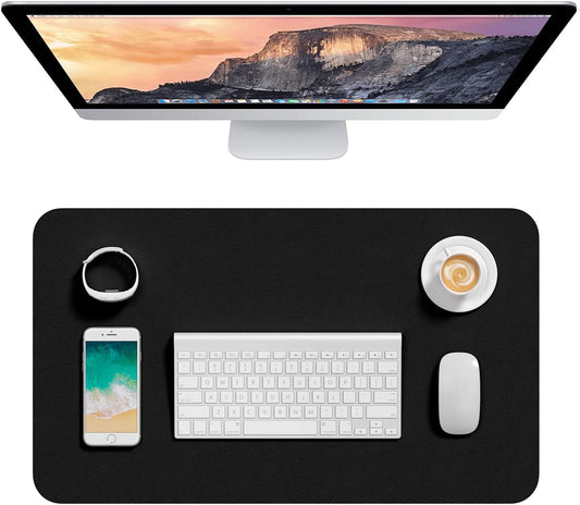 Hsurbtra Desk Pad, 23.6" x 13.8" PU Leather Desk Mat, M Extended Mouse Pad, Waterproof Desktop Blotter Protector, Non-Slip Ultra Thin Small Laptop Keyboard Writing Mat for Office Home, Black