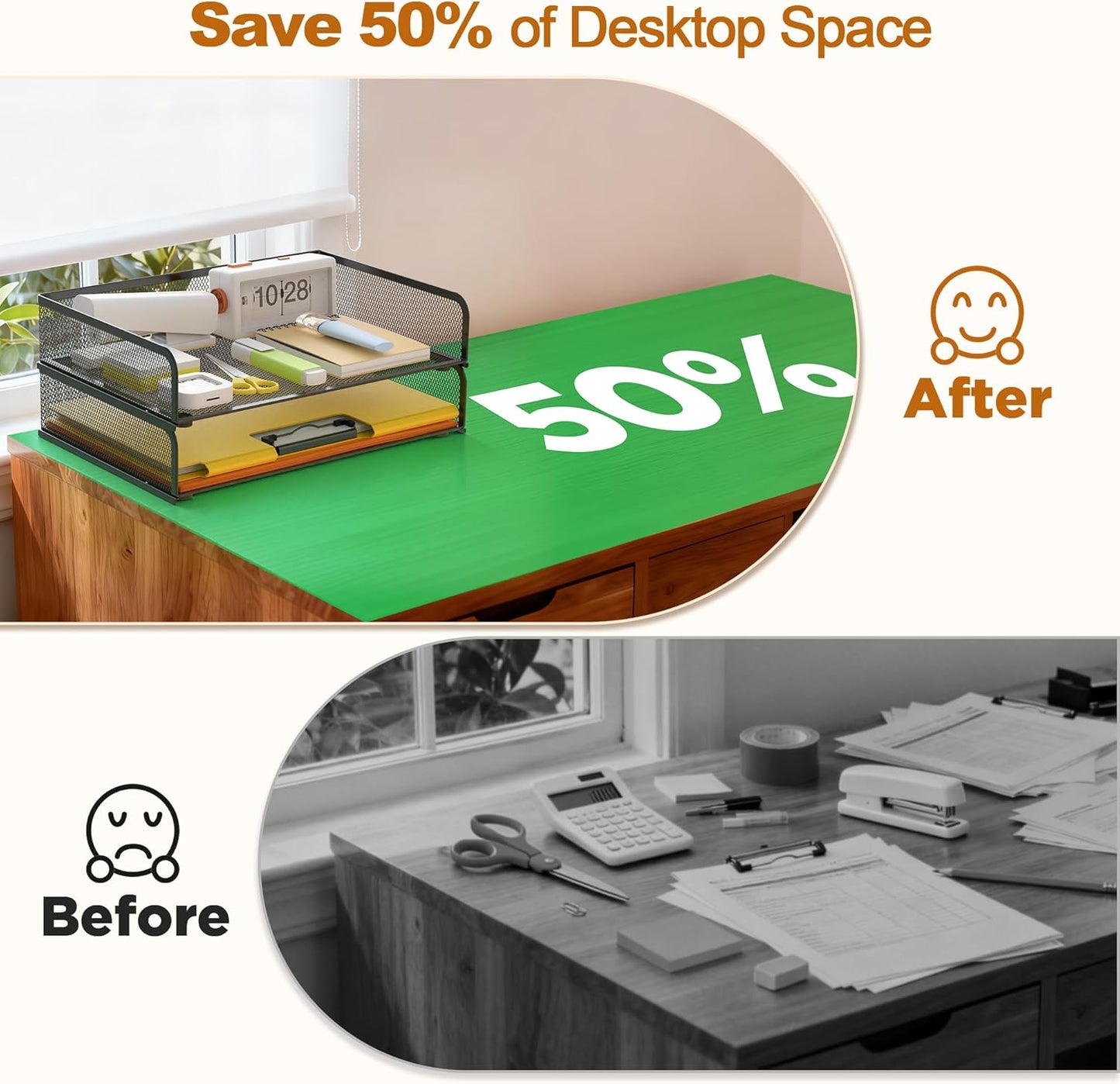 YINGHUA 2-Pack Metal Mesh Stackable Paper Letter Trays Organizer for Classroom,Office Desk File Sorter Holder Organizer Storage Box for Letter/A4 Size Folder Documents-Black