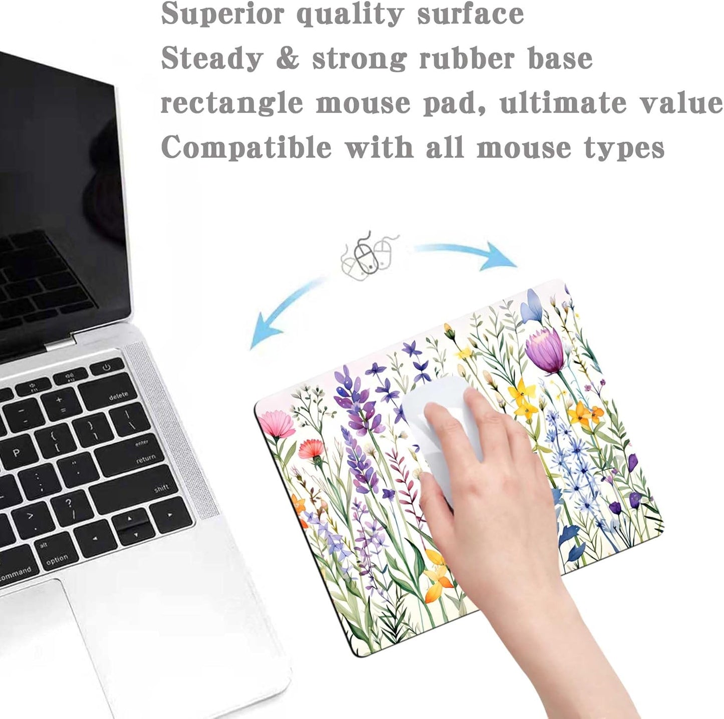 Beautiful Floral Plants Mouse Pad,Purple Flowers Mouse Pads for Desk,Soft Cute Computer Mouse Mat Washable Mousepad Computer Mouse Pads for Women,Square Waterproof Non-Slip Rubber Base MousePads