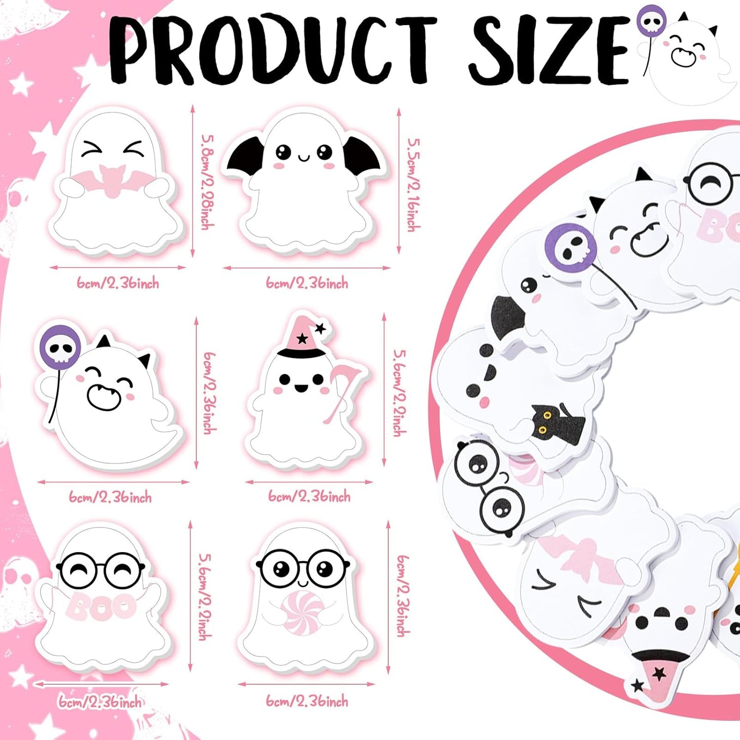 Yinder 24 Pads Cute Sticky Notes Fun Kawaii Animal Sticky Notes Pads Bulk Cartoon Memo Self Adhesive Gift for Christmas Veterinary Office School Tab Party Supplies(Ghost)