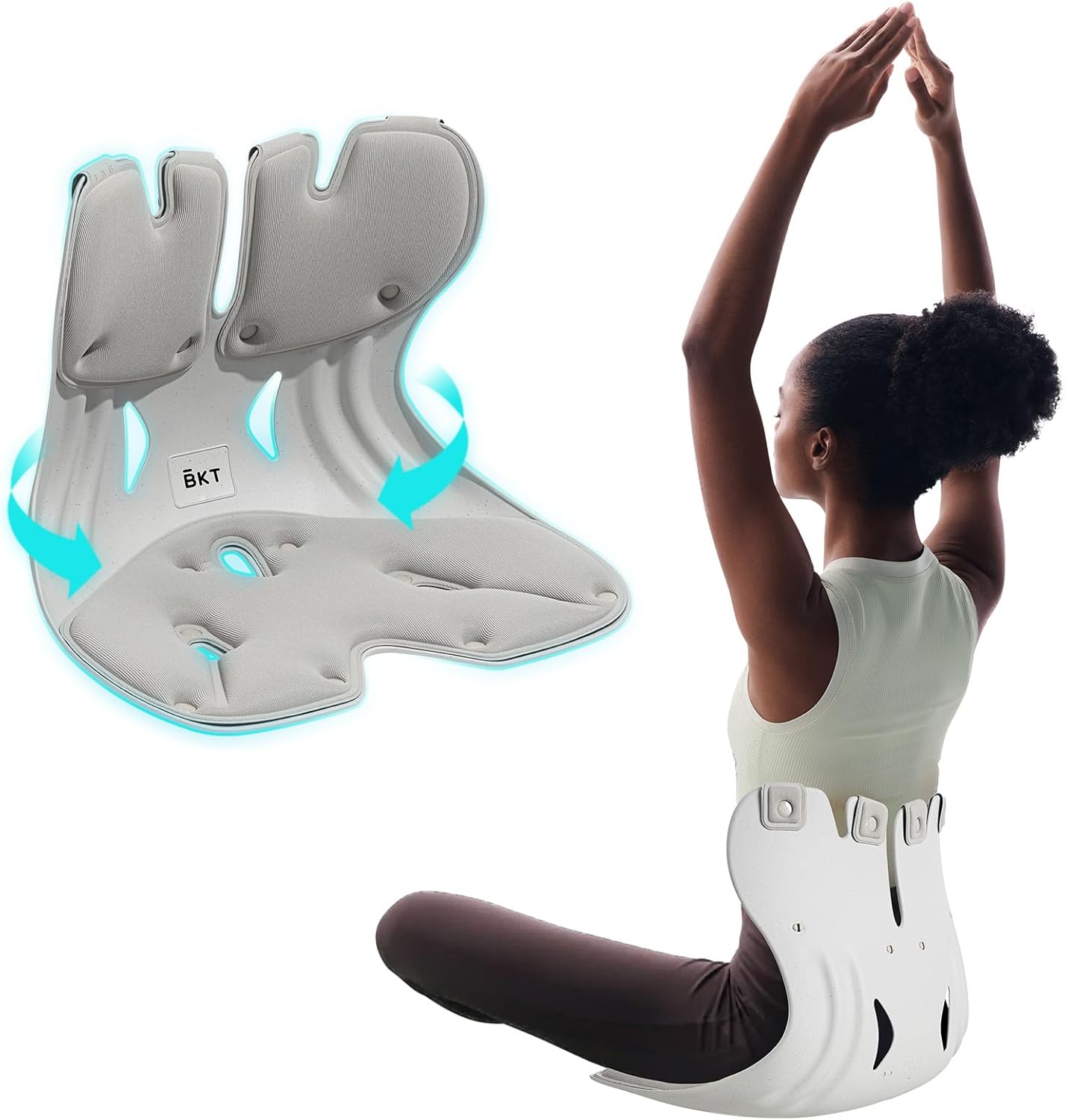 BKT Lumbar Support Seat Cushions Ergonomic Office Chair for Students Office Workers Nursing Mothers Long Sitting Outdoor Fishing Floor Chair (L-Grey)