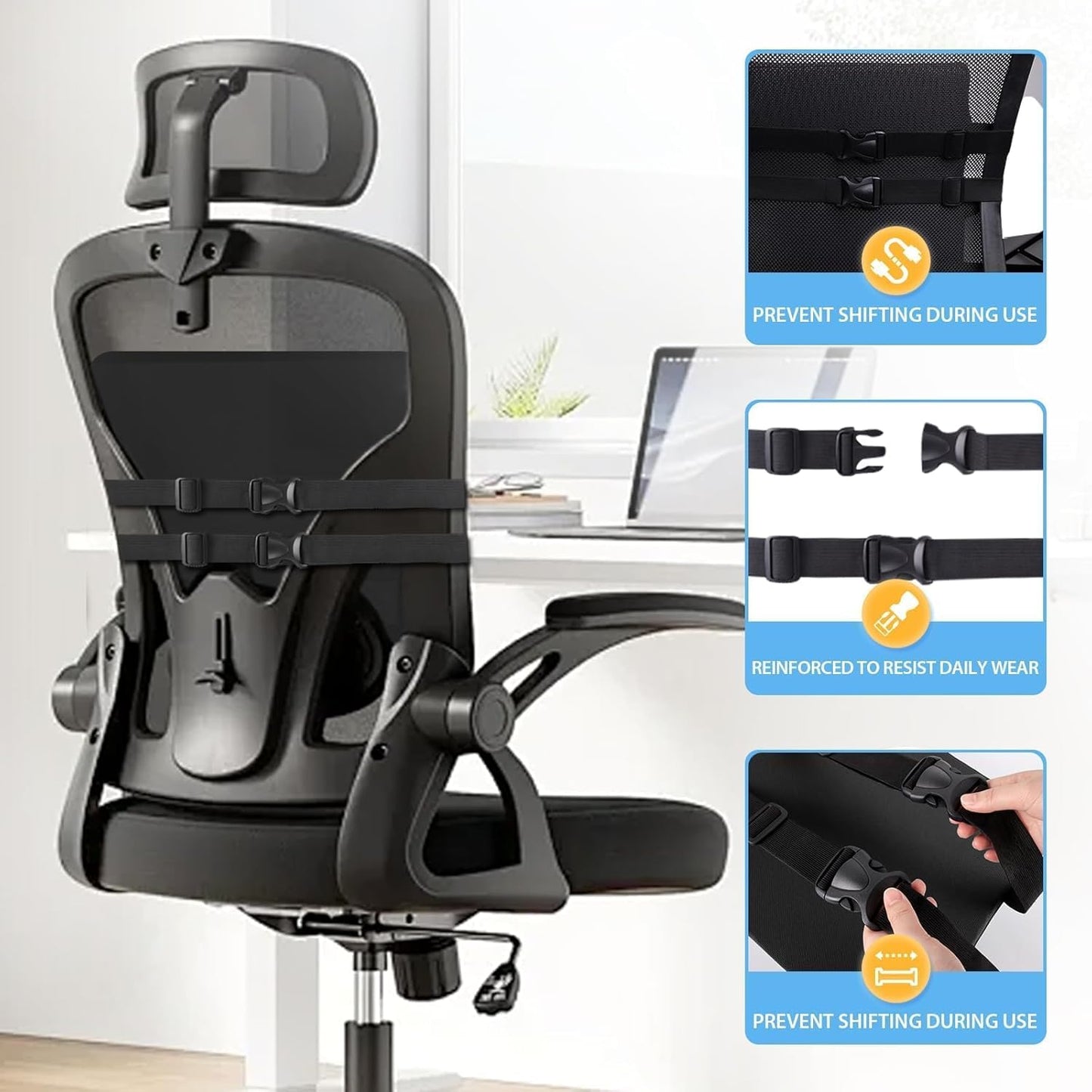 Lumbar Support Pillow for Office Chair, Car Seats and Home Desks, Ergonomic Back Support with Double Adjustable Straps, Machine Washable Cover, Grey