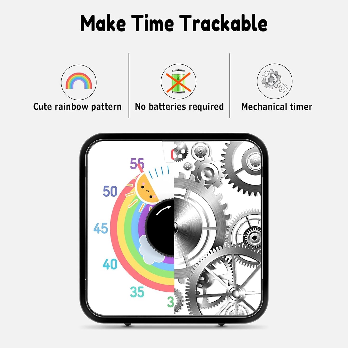 Secura 60-Minute Visual Timer, 7.5 Inch Magnetic Rainbow Countdown Timer for Classroom or Kitchen, Durable Mechanical Timer Clock with Magnetic Backing (Black & Sun)