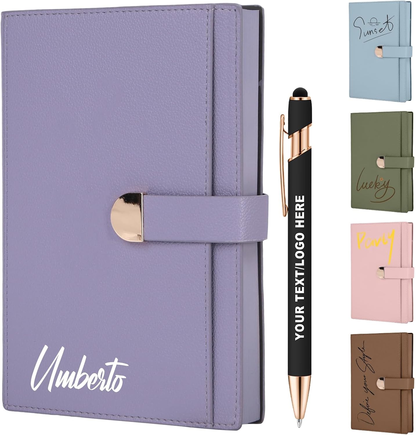 ENOMY Personalized A5 Notebook &10 PC Pens Set Custom Notebook 300 Pages Personalized Journal with Storage Pocket for Writing College Office Business Gift, Purple