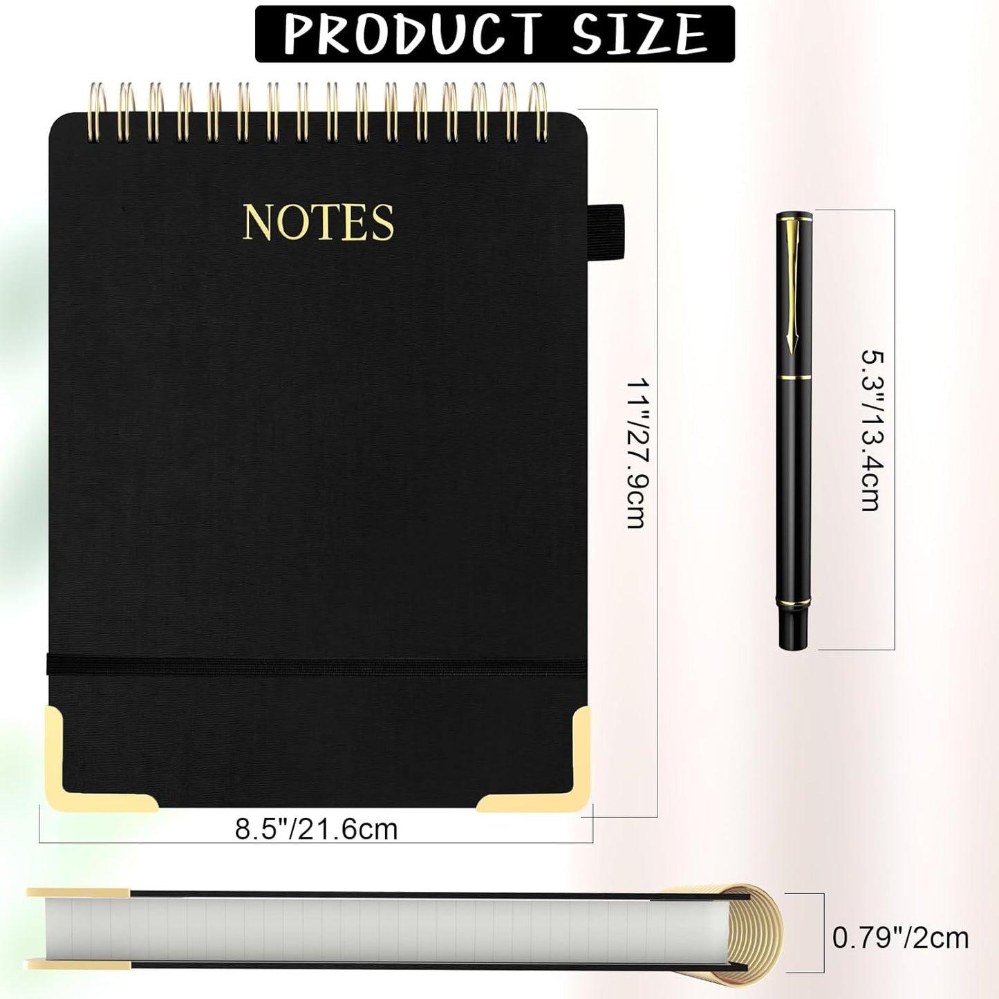 Aesthetic Top Spiral Notebook, A4 Large Linen Hardcover Top Bound Steno Pads, 240 Pages 100gsm Thick Lined Paper Left Handed Notebook Journal for Work, School, Church Writing - Black, 8.5" x 11"