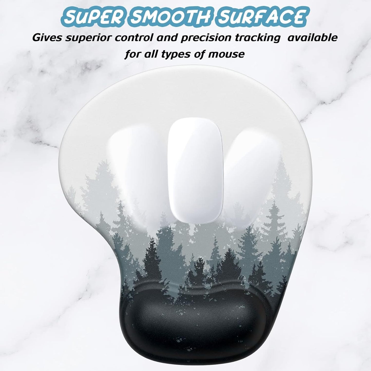 Hsurbtra Ergonomic Mouse Pad with Wrist Rest Support, Gel Mouse Pads with Non-Slip PU Base, Pain Relief Memory Foam Computer Mat, Cute Office Supplies Desk Decro Accessories, White Forest