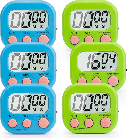 Digital Kitchen Timer, 6 Pcs Classroom Timers for Kids Teacher, Magnetic Countdown Minute Simple Timer for Cooking Study Exercise Game Baking Reading Gym Meeting Work Task Classroom (Blue/Green)