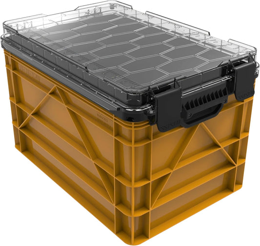 SIDIO Weather Resistant Stackable Storage Bins for Organization - Full-Size Plastic Bin with Dividers for Home Organization, Garage Storage - Heavy Duty Organizer Box (Sol)