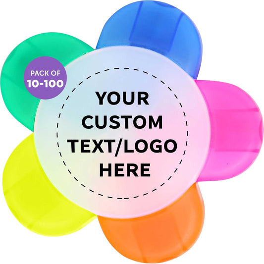 DISCOUNT PROMOS Custom Highlighters Set of 10/50/100, Personalized Bulk Pack Durable Chisel Tip Textbook Highlighters Handy and Easy to Store - Flower