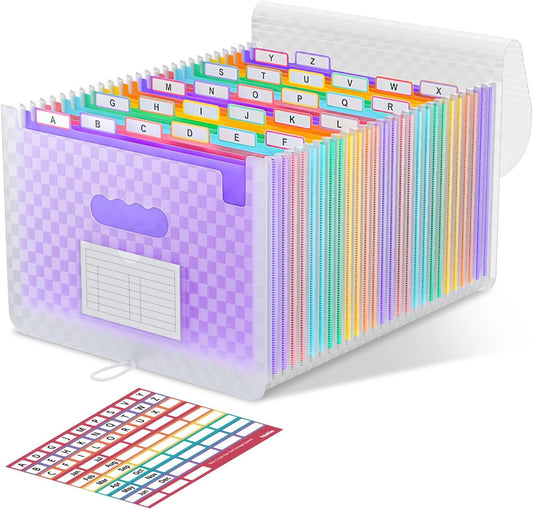 ThinkTex 26 Pockets Expanding File Folders, Accordion File Organizer with Expandable Cover, Monthly Bill Receipt Documents Organizer, A-Z Colorful Tabs, Letter/A4 Size - Purple