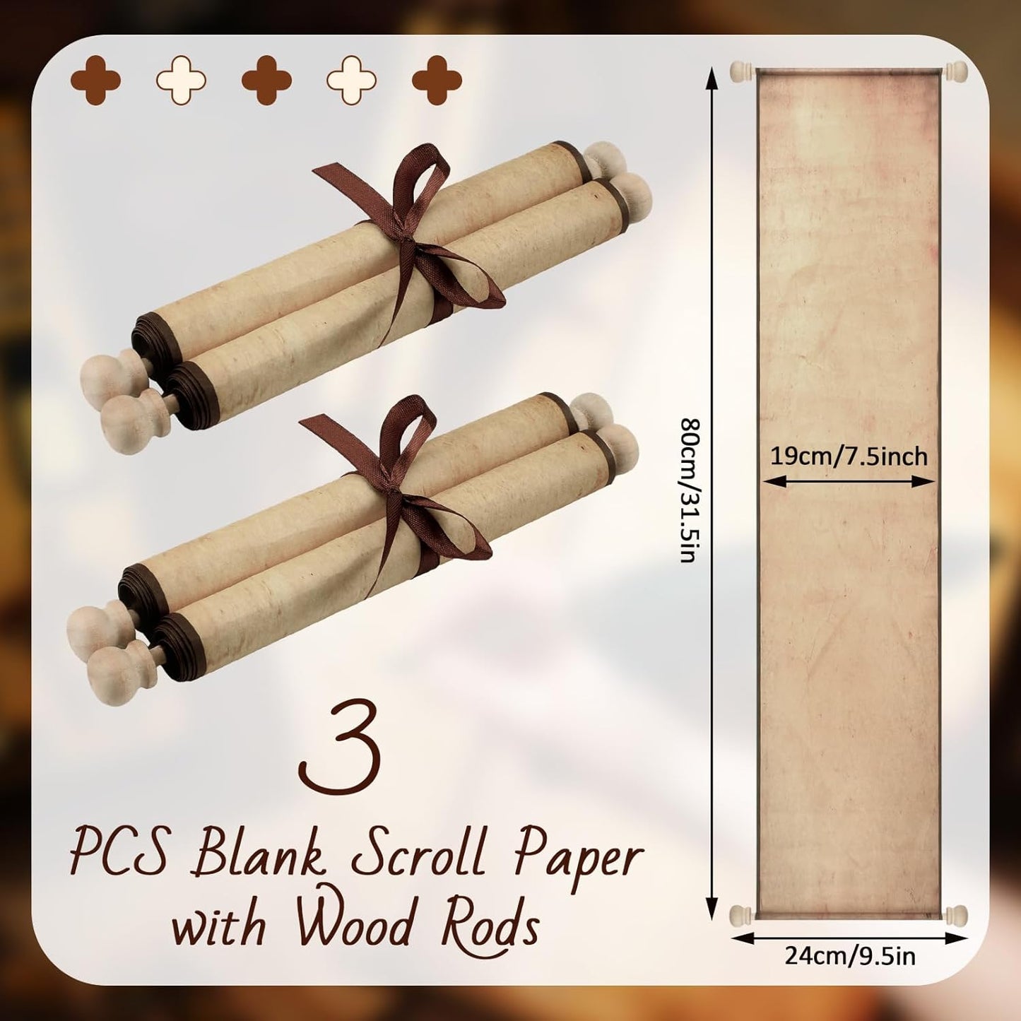 Epakh 2 Blank Scroll Paper with Wood Rods and 1 Feather Pen Set Vintage Christmas Scroll Prop Calligraphy Quill Pen with Nibs Inkwell Stand for Nice List Wedding Vows Writing Cosplay Prop Invitation