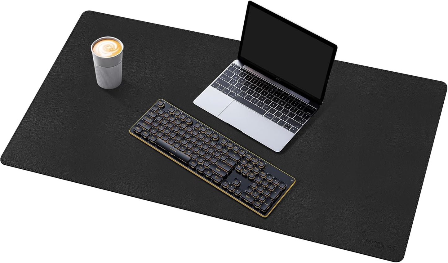 Mydours 36" x 16" Large PU Leather Desk Pad with Non-Slip Suede Base, Black Waterproof Mouse Pad, Spacious Surface for Keyboard & Laptop, Office Home Gaming Desk Protector, Easy Clean Smooth Cover