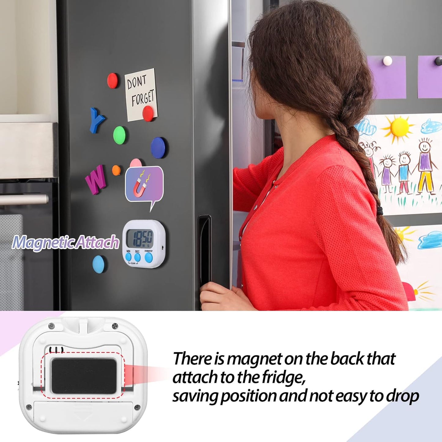 Weewooday 24 Pcs Digital Kitchen Timer Magnetic Timer Bulk On/Off Switch Minute Second Count up Countdown Loud Alarm for Exercise Cook Baking (Classic Color)