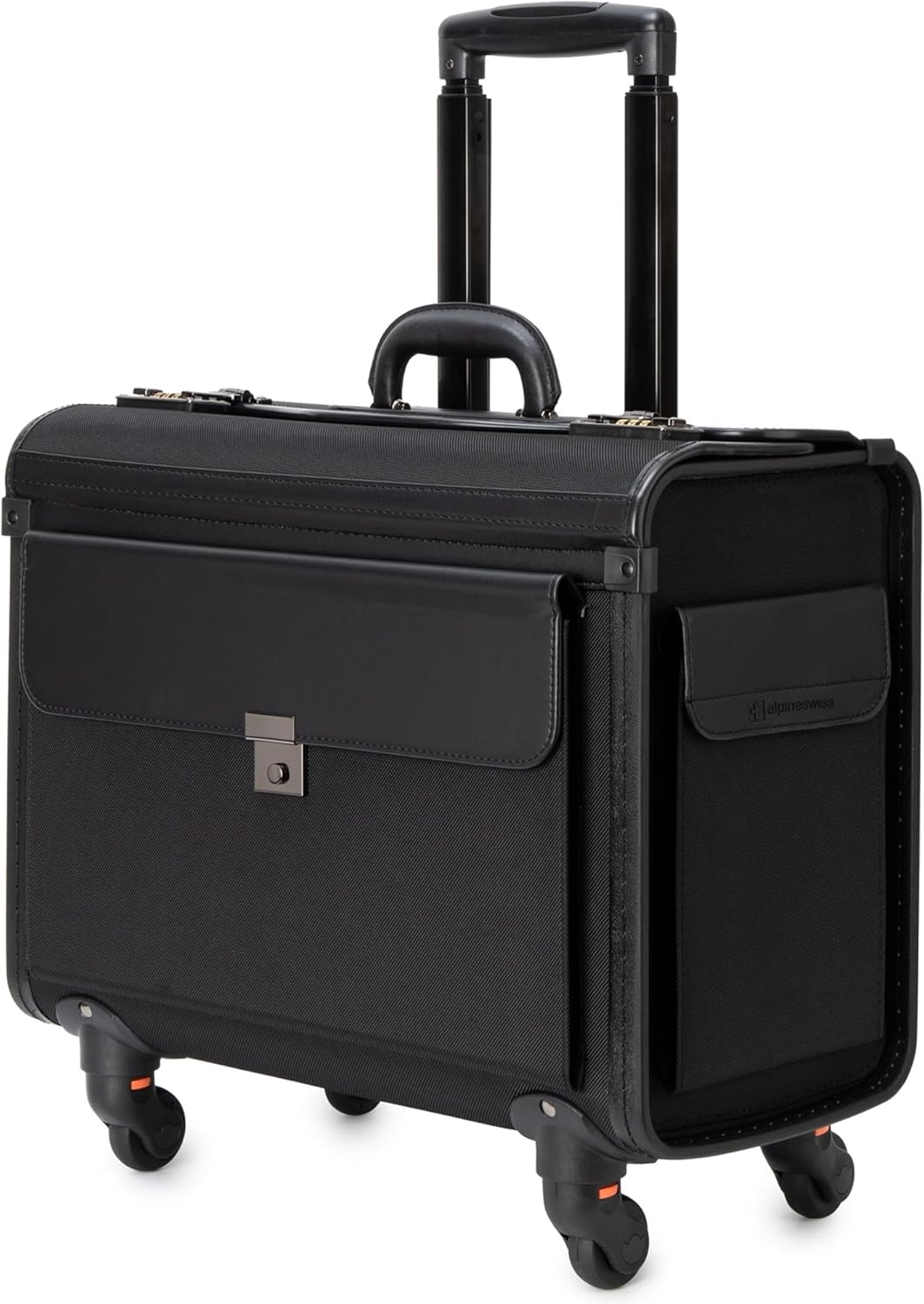 Alpine Swiss Wheeled Briefcase | Rolling Briefcase Locking Telescopic Handle 4 Replaceable Wheels | Pilot Lawyer Litigator Attache Case | 17” Laptop Compartment | Dual Combo Locks | Organizer Pockets