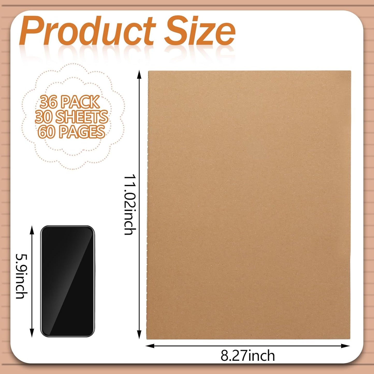 Lincia 36 Pack Large Kraft Notebooks Bulk, 8.5 x 11 Inch College Ruled A4 Subject Diary Journals Notebooks for Office Notes Writing Supplies, 60 Pages