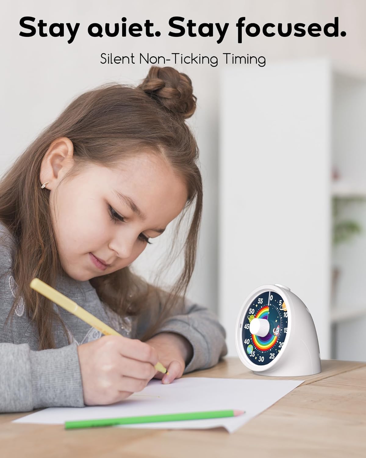 BellMan Visual Timer with Pause Button, 60 Minute Countdown Rainbow Timer for Kids and Adults with Silent Operation, Study and Meetings Time Management Tool, Design for Home, Office and Gift, White