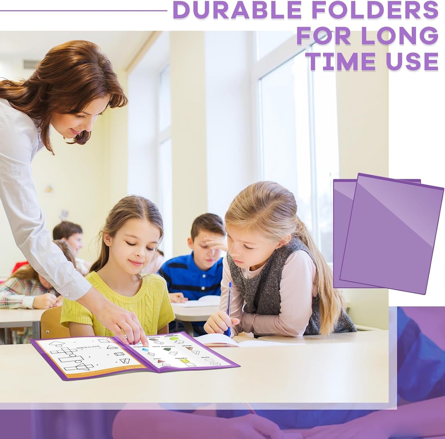 Henoyso 24 Pcs School and Home 2 Pocket Folders with 4 Clear Inner Pockets Plastic Heavy Duty Homework Folders Parent Teacher Communication for Student Home Office Classroom,11 x 9 Inch (Purple)