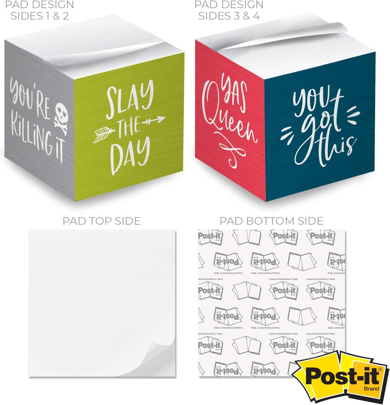 Motivational Sticky Note Cube / 600 Sheets / 2.75" Memo Block Printed on 4 Sides/Bright Empowering Messages
