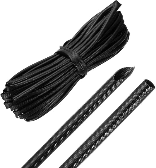MECCANIXITY 49ft Braided Cable Sleeve, 1/4" ID 200C High Temperature 1500V Fiberglass Wire Insulation Cord Protector Organizer Wires Management for Motor Engine Fuel Line, Black