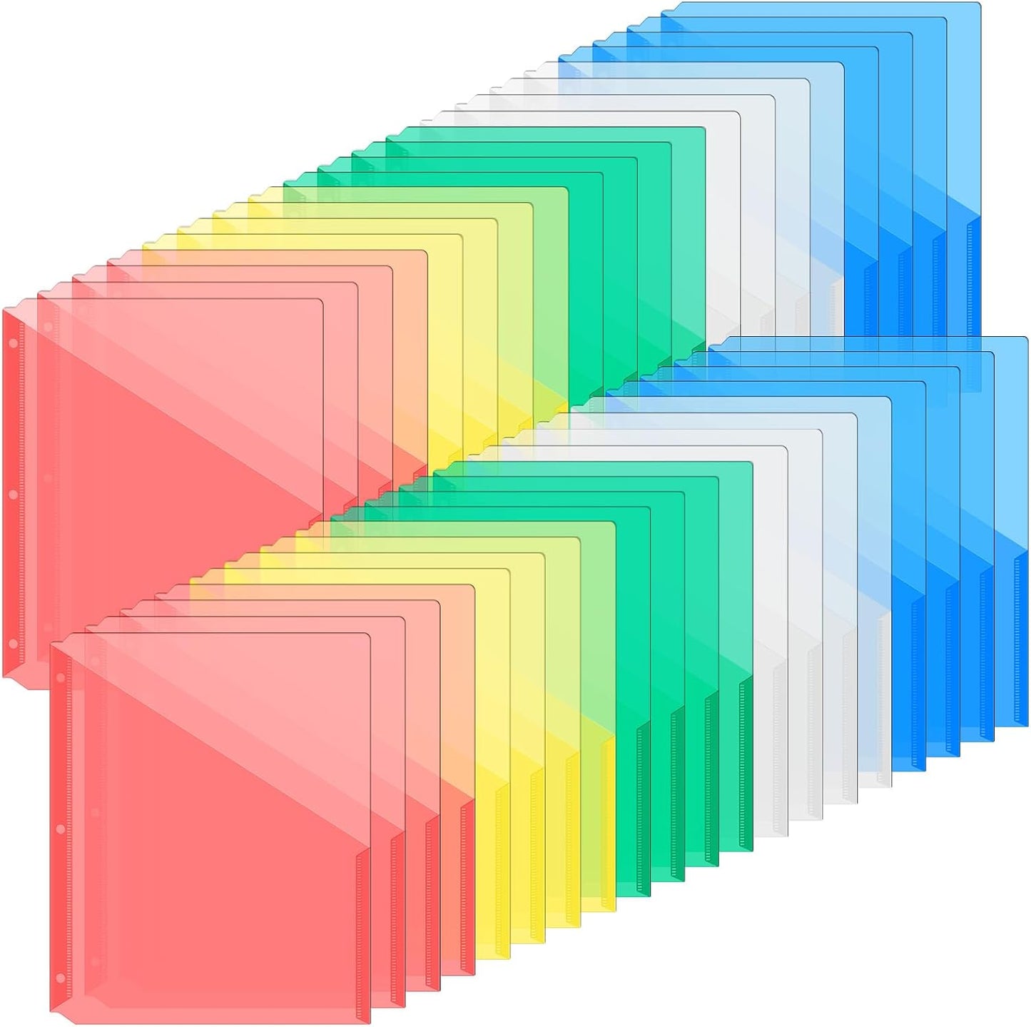 Maitys 50 Pack Binder Pockets 3 Hole Punch Clear Plastic Document Folders Binder Organizer Store Letter Size 8.5x11 Inch Paper Folders with Pockets Slash File Jacket for Office (Fresh Color)