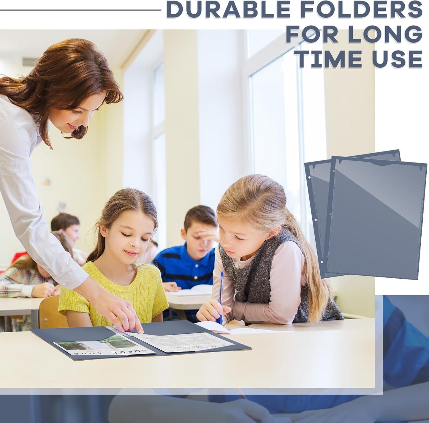 Henoyso 36 Pcs 2 Pocket Plastic Folders with Clear Front Pocket 3 Hole Punched File Folder Letter Size Take Home Documents Holder for Paper Holder Office Business Back to School Supply (Navy Blue)