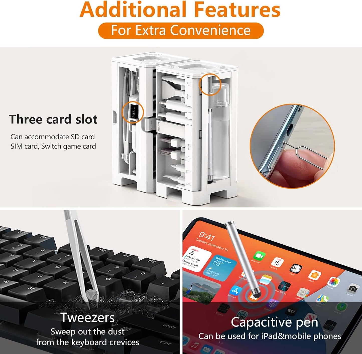 Cell Phone Cleaning Kit, iPhone Cleaning Kit for Charging Port Cleaner Keyboard Cleaning Kit for Airpods/Android/USB C/Earbuds/Laptop/iPad/Camera Lens with Stylus Pen (White)