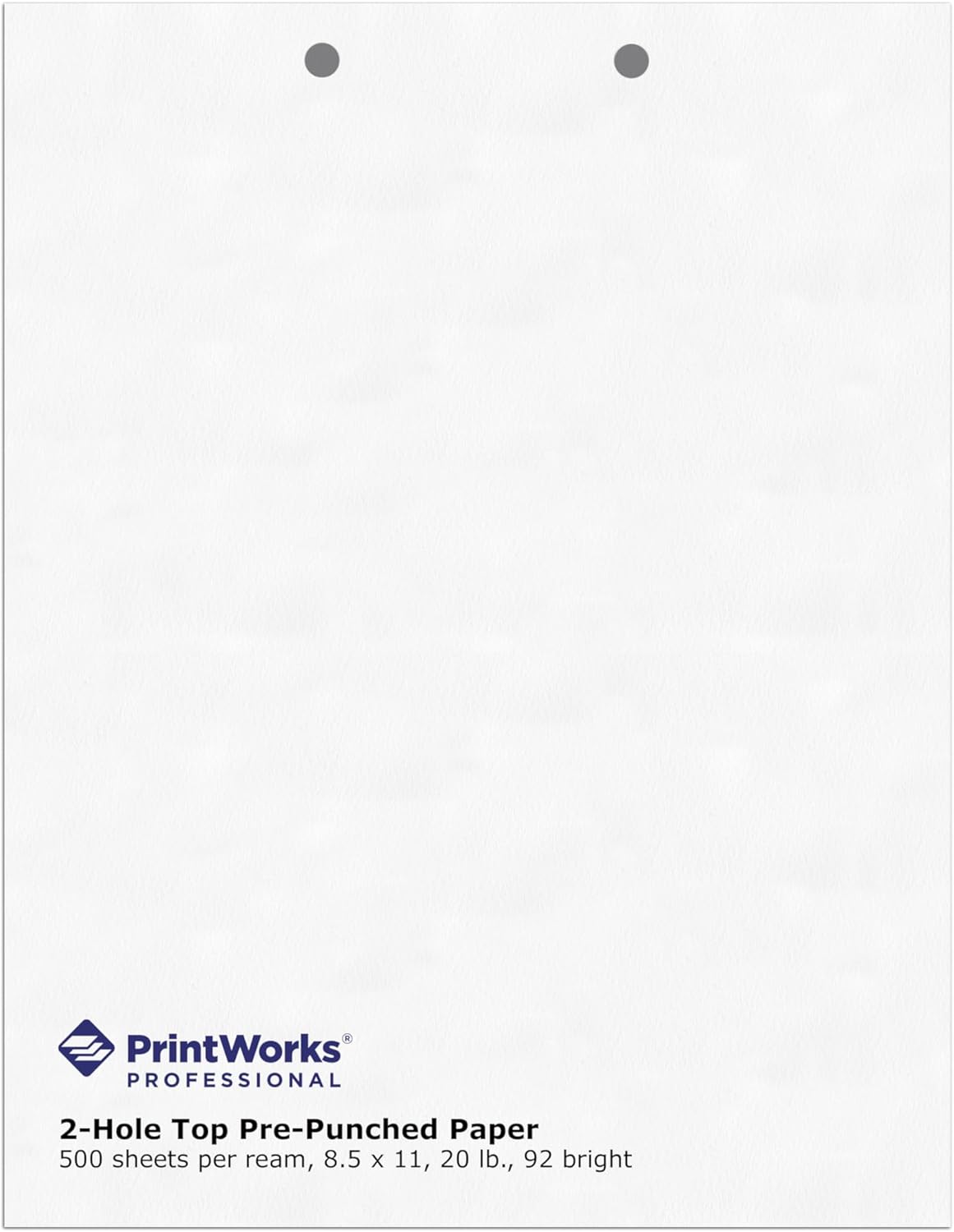 PrintWorks Professional 2 Hole Punch Top Paper - Pre-Punched for Folders, Binders, & Clipboards - Made in the USA - 500 Sheets - 8.5" x 11" - 20 lb - 92 Bright White (04110)