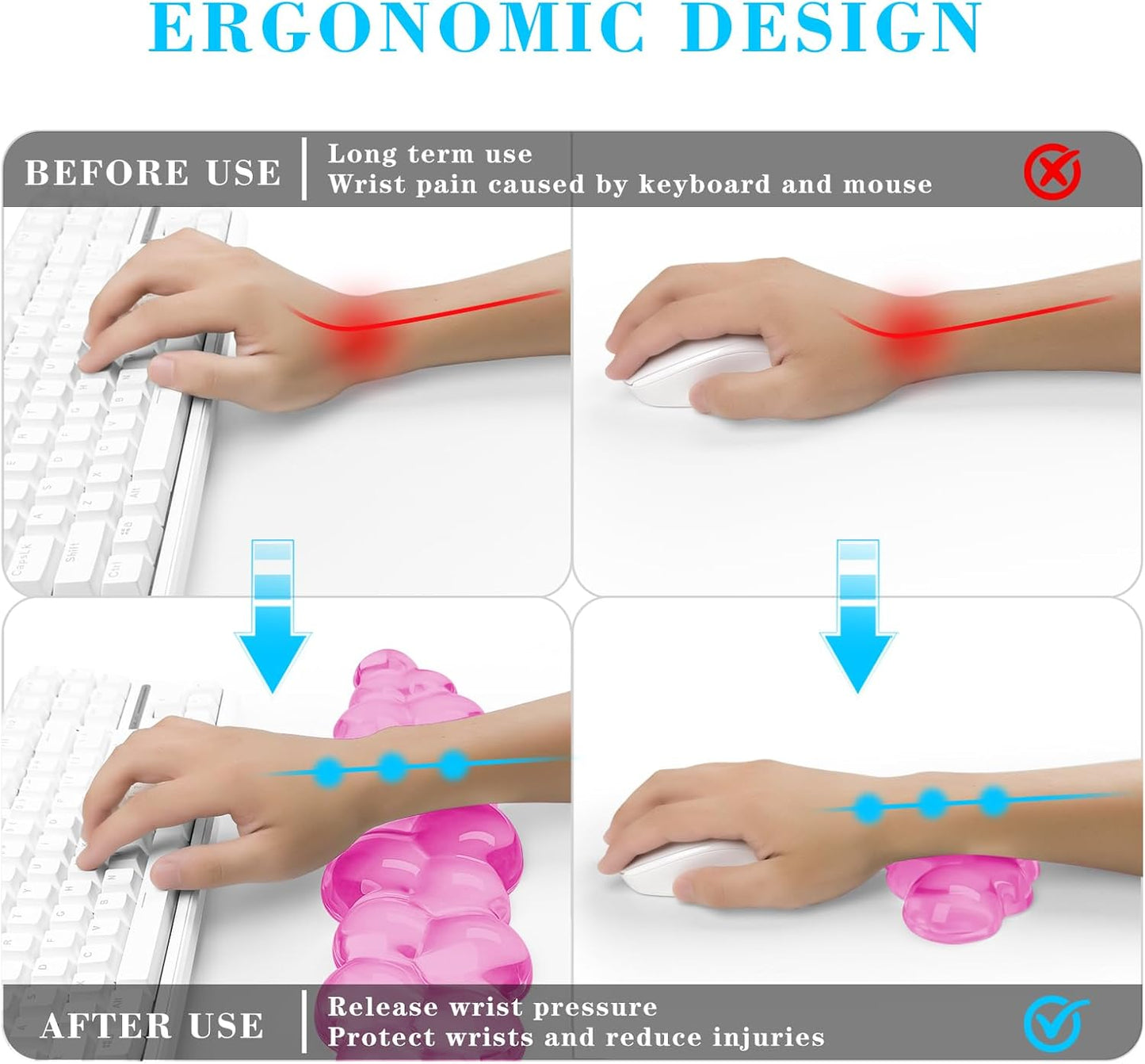 Gel Cloud Keyboard and Mouse Wrist Rest, Cute Wrist Support and Arm Support Keyboard Rest for Keyboard and Mouse Typing Pain Relief，Suitable for Office/Computer/Laptop/Gaming (Pink)