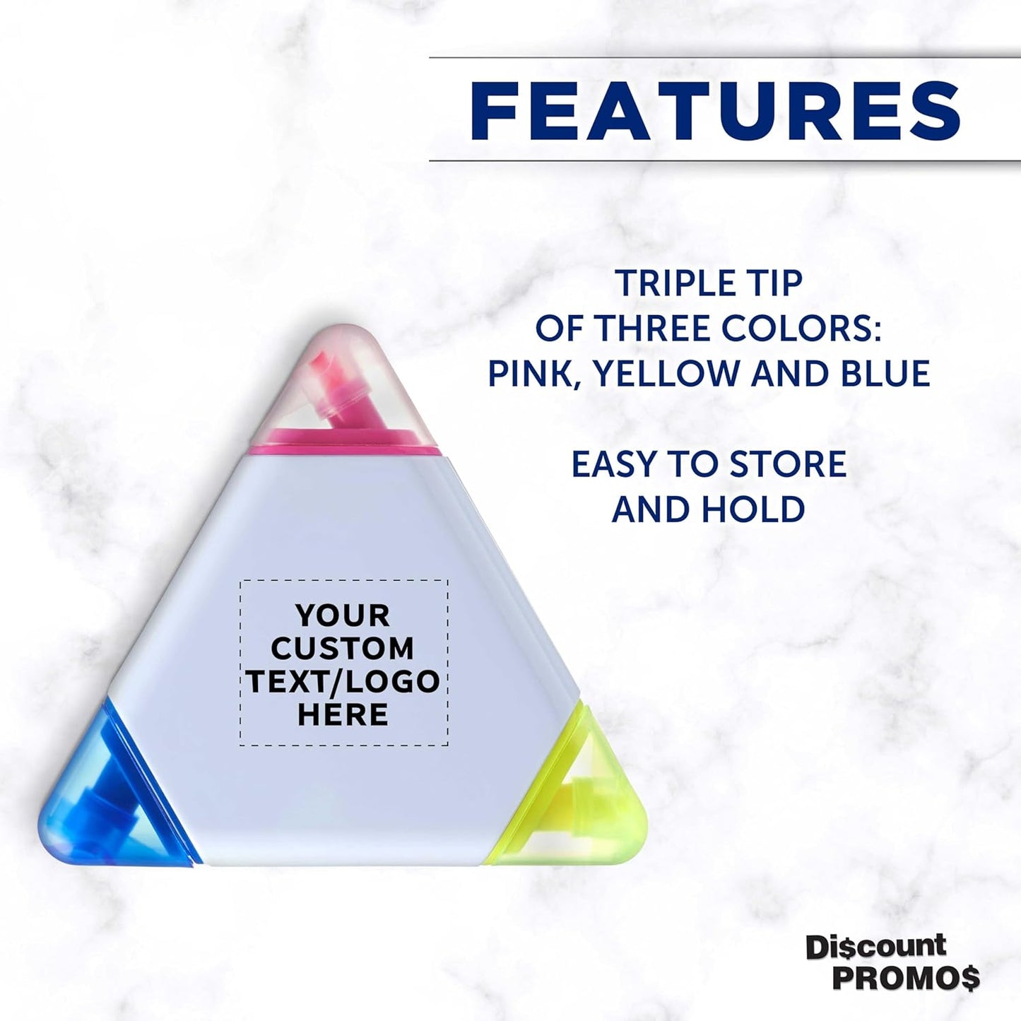DISCOUNT PROMOS Custom Highlighters Set of 10/50/100, Personalized Bulk Pack Durable Chisel Tip Textbook Highlighters Handy and Easy to Store - Triangle