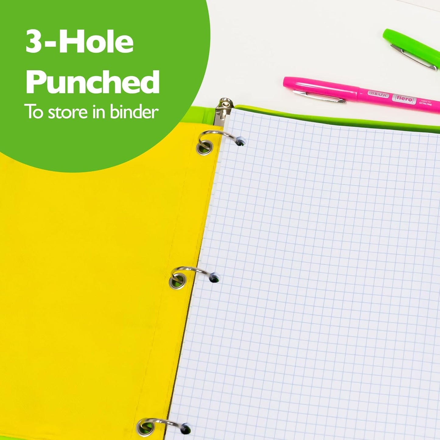BAZIC Products Filler Paper Loose Leaf Papers 100 Sheet, 4-1" Quad Ruled, 3 Hole Punched for Ring Binders, Graph Drafting for Office School Student, 6-Pack