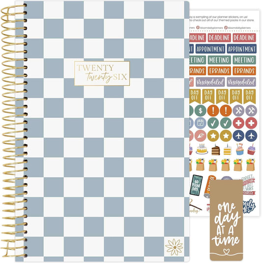 bloom daily planners 2026 Planner (January - December) Calendar Year Organizer - 5.5” x 8.25” - Weekly & Monthly Agenda Book with Stickers & Bookmark - Checkered