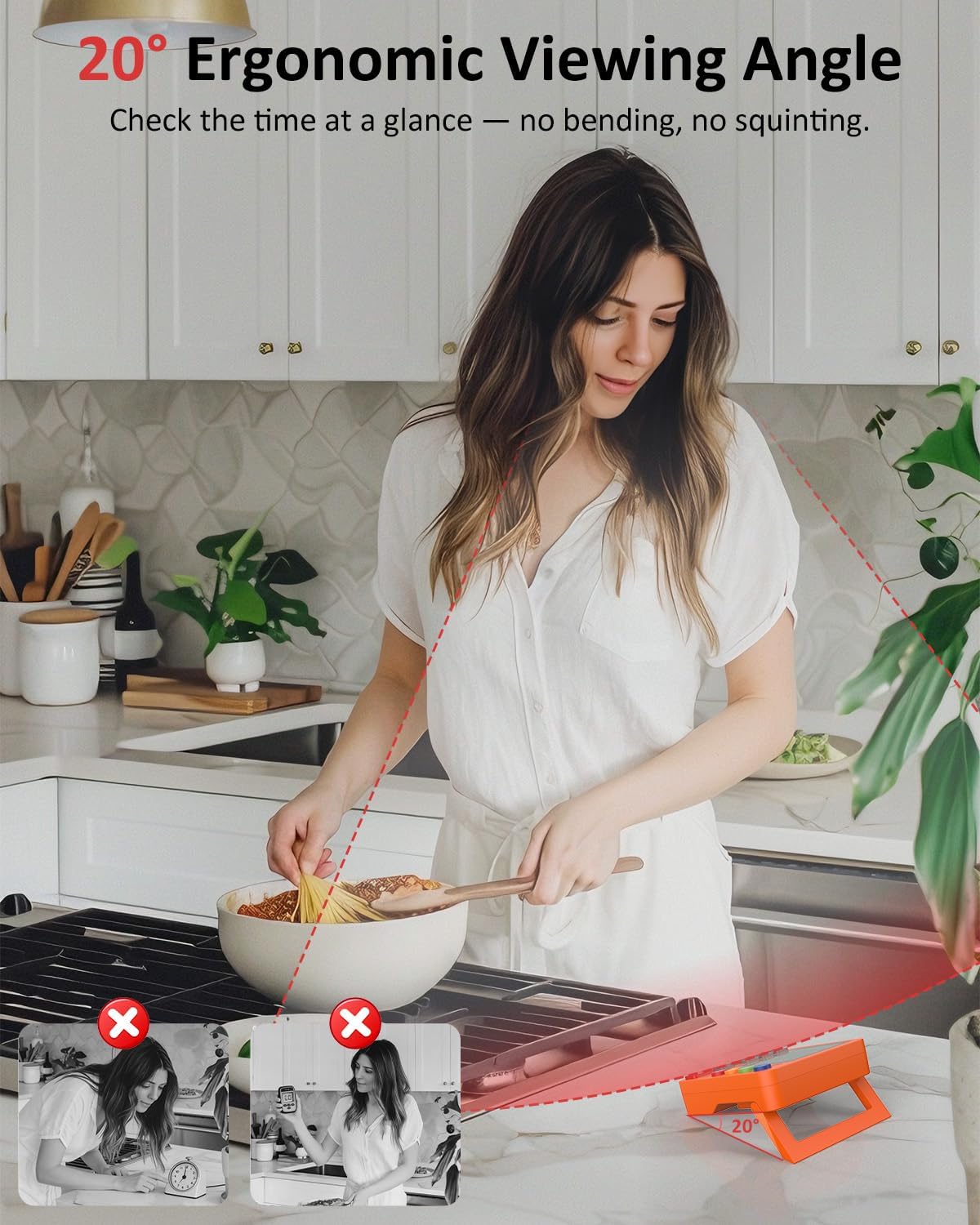 Digital Kitchen Timer for Cooking - 4 Channel Count Up Countdown Timer with Loud Alarm and Silent Mode, Large Display, Magnetic Back, Auto Memory for Classroom Study Gym, Battery Included (Orange)