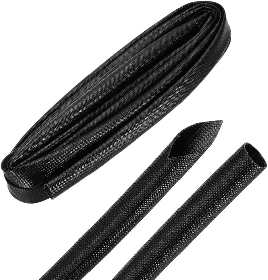 MECCANIXITY 10ft Braided Cable Sleeve, 1/2" ID 200C High Temperature 1500V Fiberglass Wire Insulation Cord Protector Organizer Wires Management for Motor Engine Fuel Line, Black