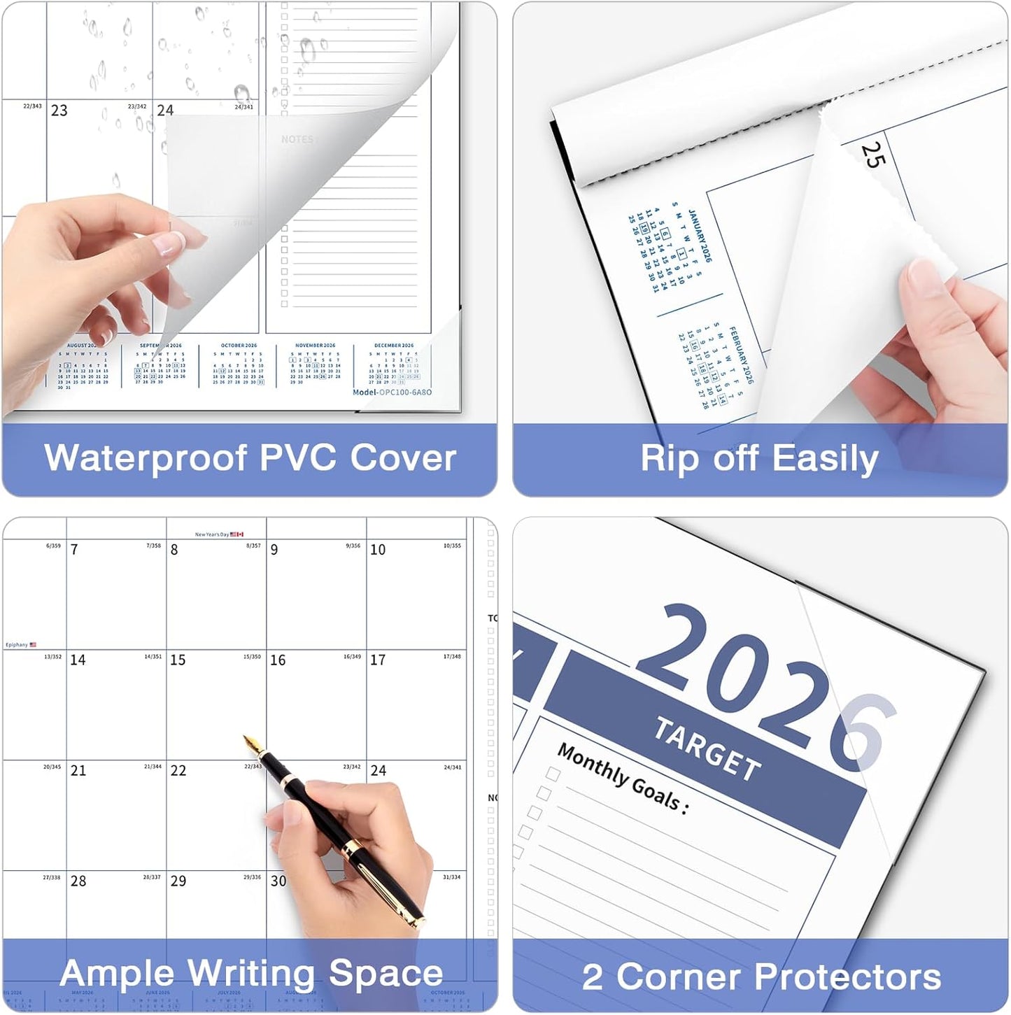 Ospelelf Desk Calendar 2026-2027 Large 22'' x 17'' Desktop Calendar 2026 Monthly Calendars, 18 Month Family Calendar, Use Jan 2026 - June 2027, Blue